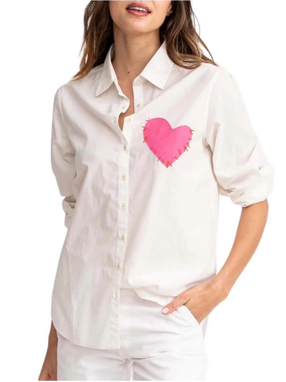 Kerri Rosenthal Mia Shirt Imperfect Heart Pocket in White